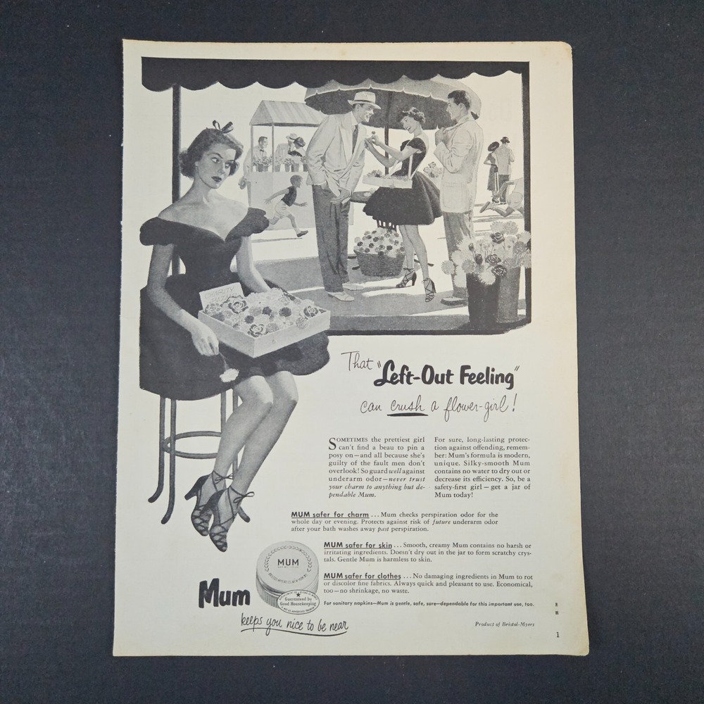 1949 Mum Cream Deodorant Vintage Print Ad Pretty Flower-Girl Bristol-Myers Roses
